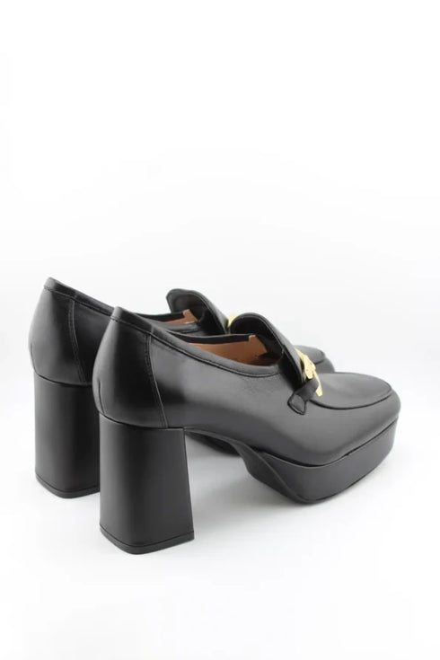 Unisa Chunky Heel Loafers with Metallic Accent